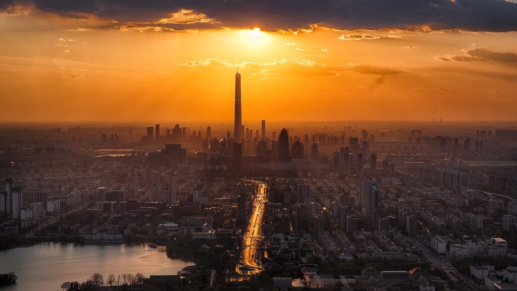tianjin, sunset, city